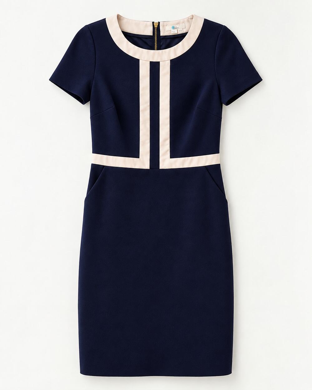 Boden Joan Ponte Dress Navy White Contrasting Trim Size 6R Career